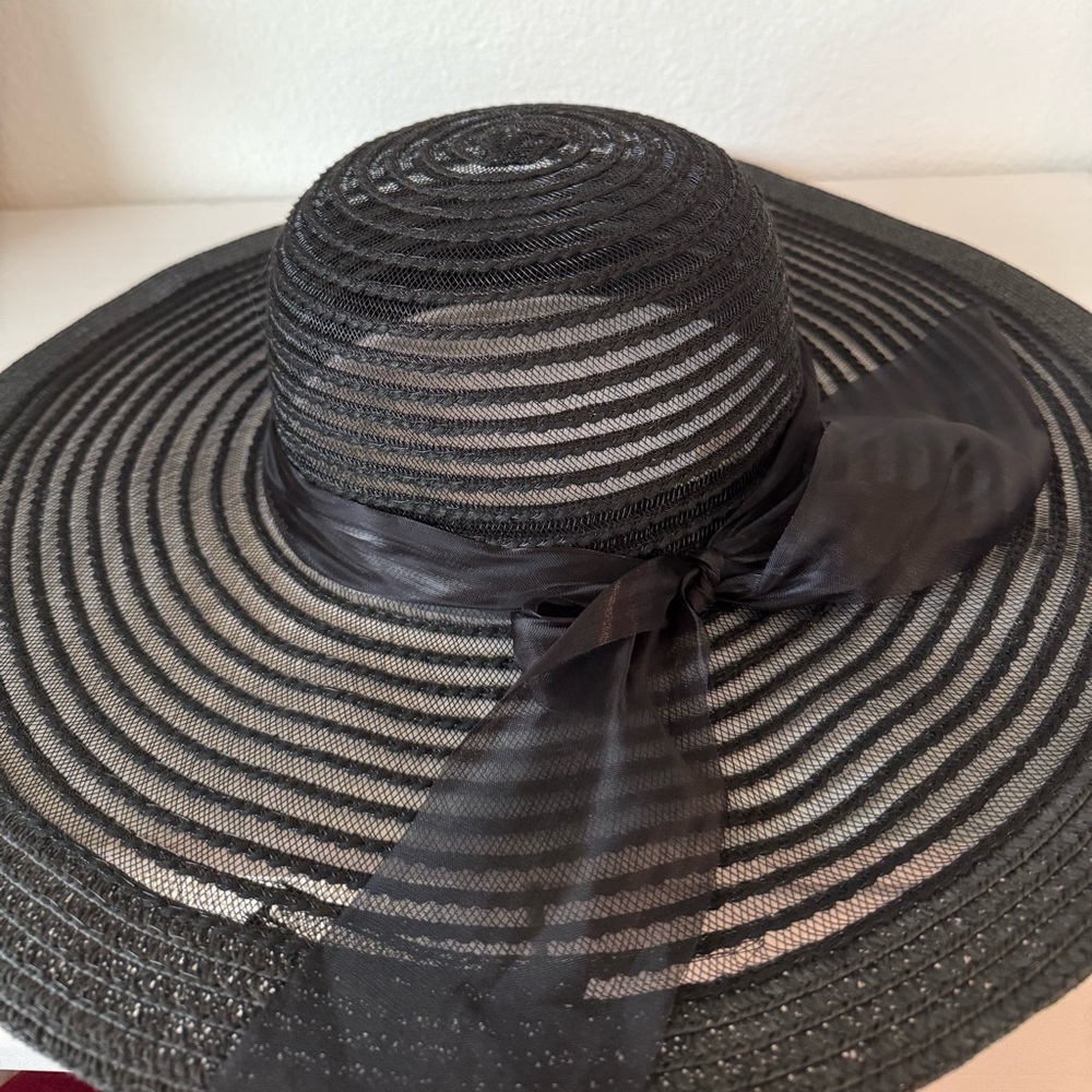 Elegant Black Mesh Sun Hat with Ribbon